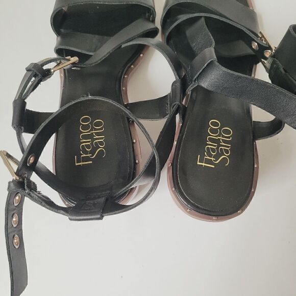 Franco Sarto Women's Halina Leather Studded Block Heel Sandals in Black Sz 8 1/2 - Picture 5 of 8